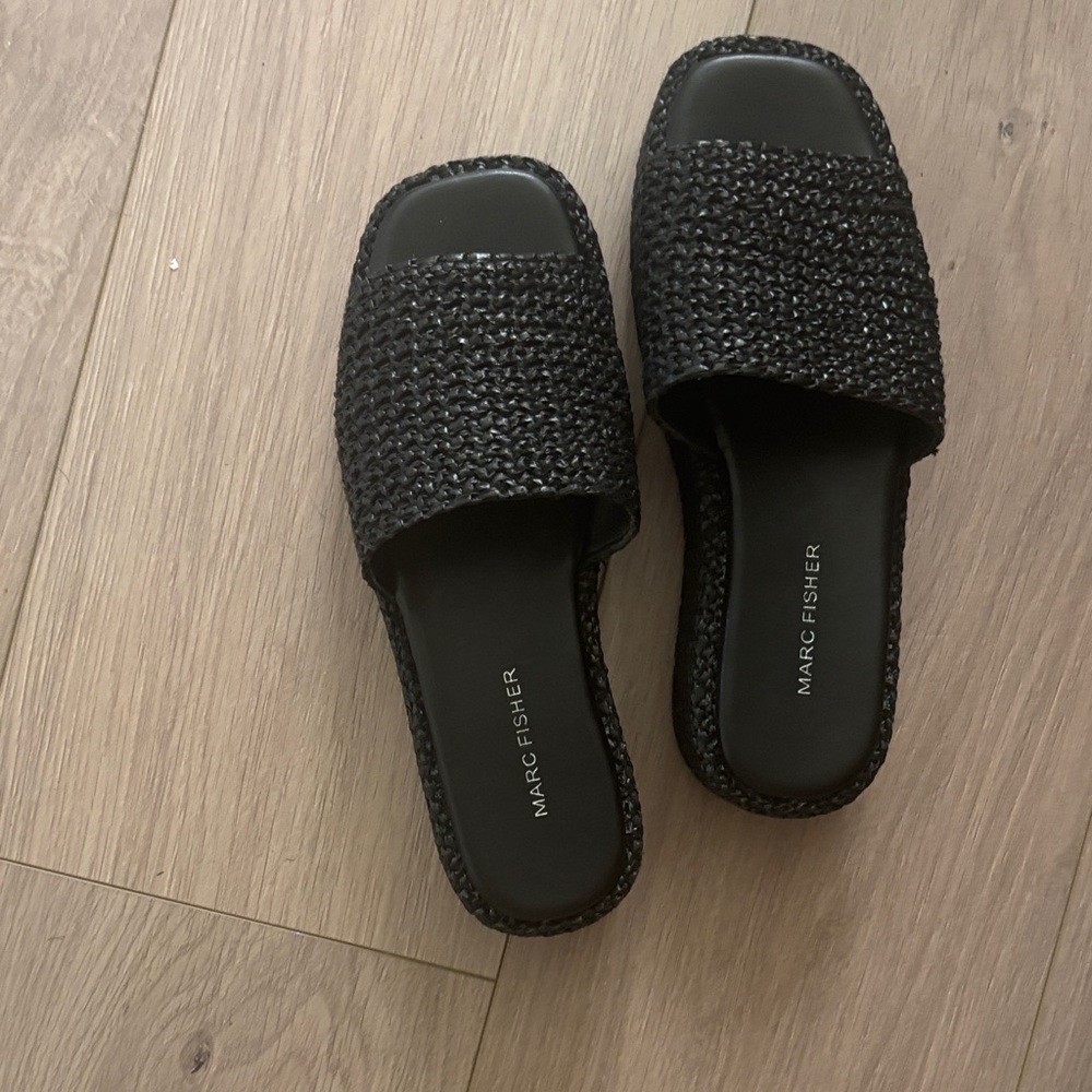 Marc Fisher Black Textured Slide Sandals